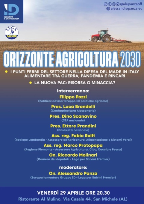 Alessandria, il 29 aprile il convegno “Orizzonte Agricoltura 2030”