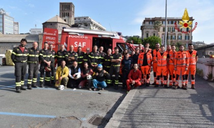Genova: esercitazione dei Vigili del Fuoco al ponte monumentale