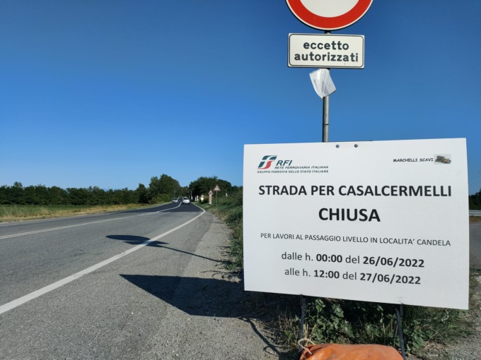Alessandria: dalla mezzanotte di domenica 26 chiusa la strada per Casalcermelli per lavori