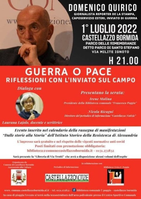 Appuntamento il 1 luglio a Castellazzo Bormida con il giornalista Domenico Quirico