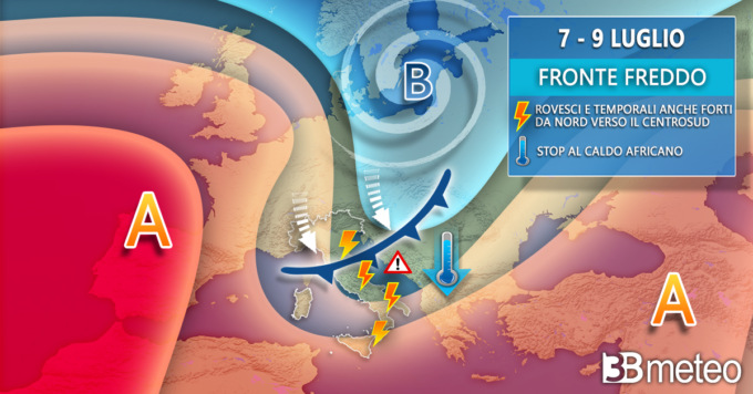 In arrivo temporali e nubifragi e stop al caldo africano fino a 8-10°C in meno