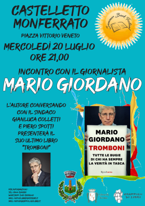Castelletto Monferrato, mercoledì 20 luglio incontro con il giornalista Mario Giordano