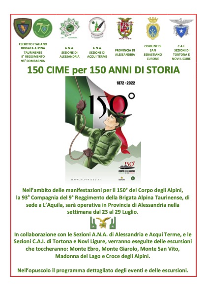 Alpini, anche la provincia di Alessandria coinvolta nell’evento “150 Cime”