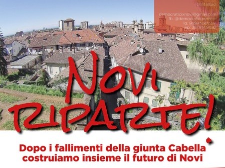 “Novi riparte”: lunedì 25 l’assemblea pubblica organizzata dalle forze del centrosinistra