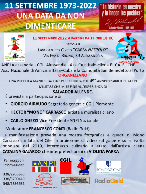Ad Alessandria l’evento “11 settembre 1973-2022, una data da non dimenticare”