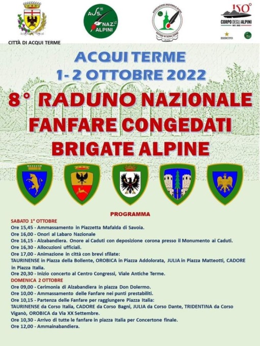 Acqui Terme, oltre 300 musicisti delle brigate alpine per il raduno delle fanfare