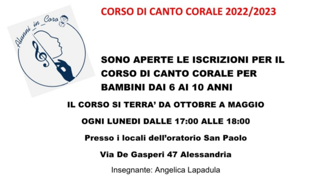 Alessandria, Lapadula terrà un corso di canto corale per bambini da ottobre a maggio