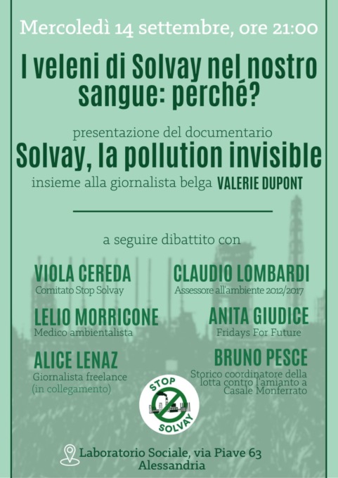 Alessandria, mercoledì 14 settembre al Laboratorio Sociale l’incontro del Comitato Stop Solvay