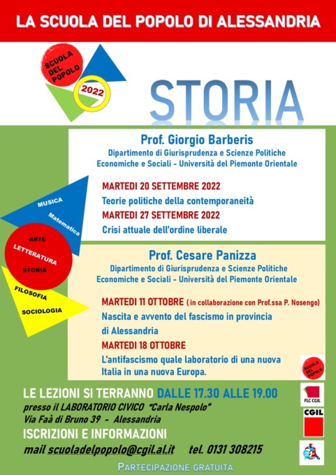 Alessandria, da martedì 20 riprendono le lezioni della Scuola del Popolo