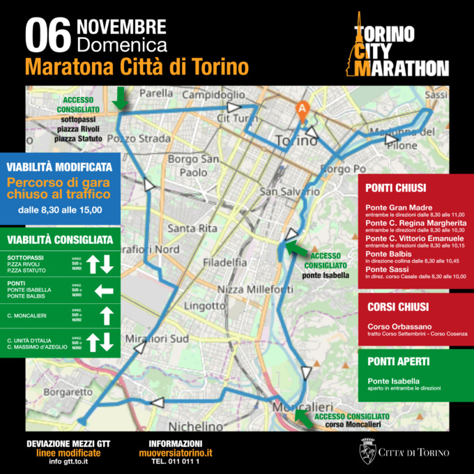 Torino, maratona di domenica 6 novembre: previste modifiche viabili in città