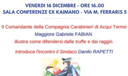 Truffe agli anziani, ad Acqui Terme un incontro con i Carabinieri per vivere sicuri