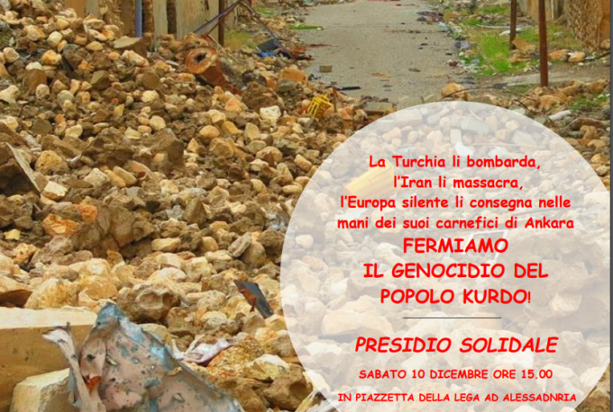 Alessandria: sabato 10 presidio solidale per il popolo kurdo in piazzetta della Lega