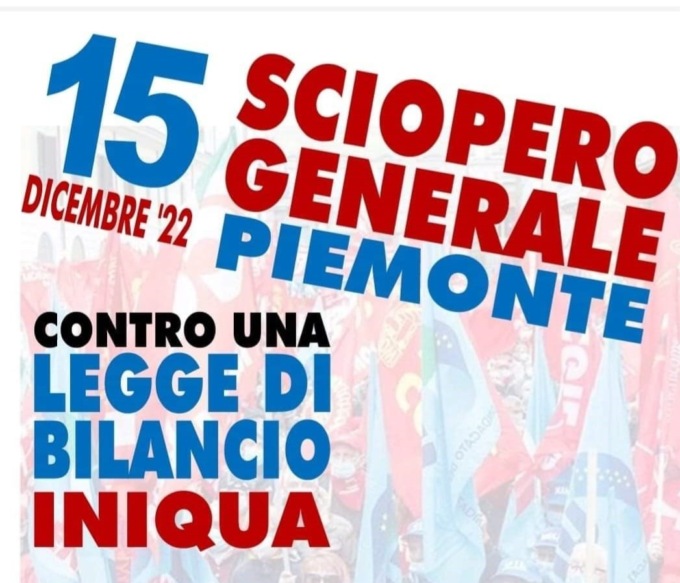 Sciopero Generale Piemonte: giovedì 15 presidio anche ad Alessandria davanti alla Prefettura