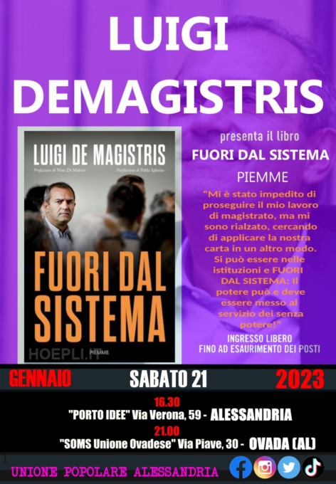 “Fuori dal sistema”, il nuovo libro di Luigi Demagistris presentato ad Alessandria