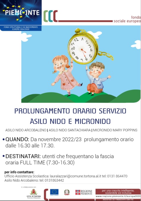 Il Comune di Tortona ha aderito al bando della Regione a sostegno del prolungamento di orario dei servizi educativi