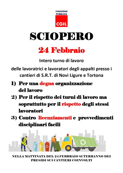 Novi Ligure e Tortona, sciopero venerdì 24 febbraio nei cantieri delle discariche di S.R.T.