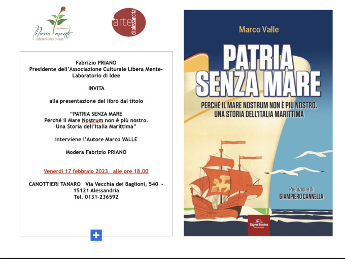 Alessandria: alla Canottieri Tanaro presentazione del libro di Marco Vella “Patria senza mare”