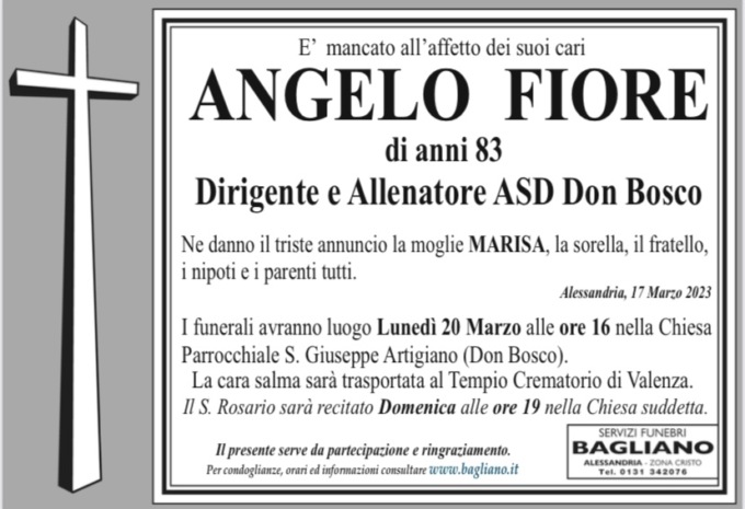 Alessandria dice addio a Angelo Fiore, Dirigente e Allenatore ASD Don Bosco