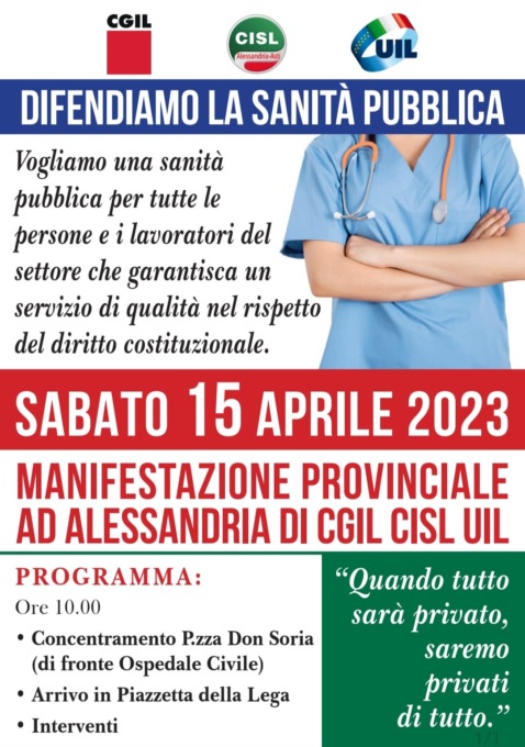 “Difendiamo la sanità”, sabato 15 aprile una manifestazione provinciale ad Alessandria