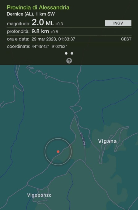 Provincia Alessandria, lieve scossa di terremoto, nella notte, in Val Curone