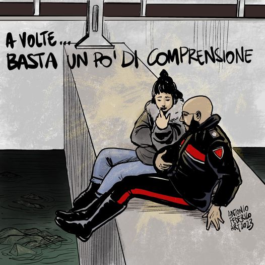 Il gesto eroico del carabiniere gentile diventa un’illustrazione per “Umanità illustrata”
