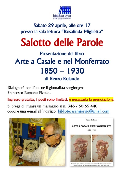 San Giorgio Monferrato, in Biblioteca prosegue il “Salotto della Parole” con Renzo Rolando