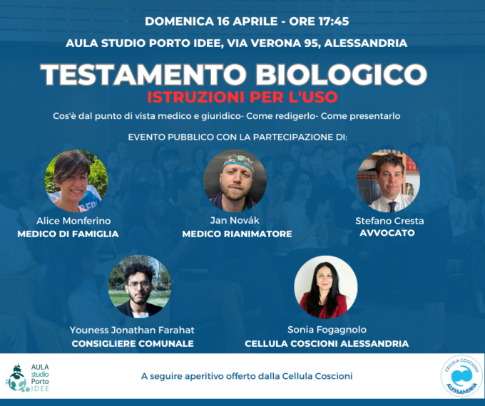 Cellula Coscioni: domenica 16 ad Alessandria l’incontro “Testamento biologico: istruzioni per l’uso”