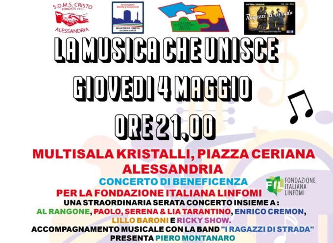 Alessandria: il 4 maggio concerto di beneficenza per sostenere la Fondazione Italiana Linfoni