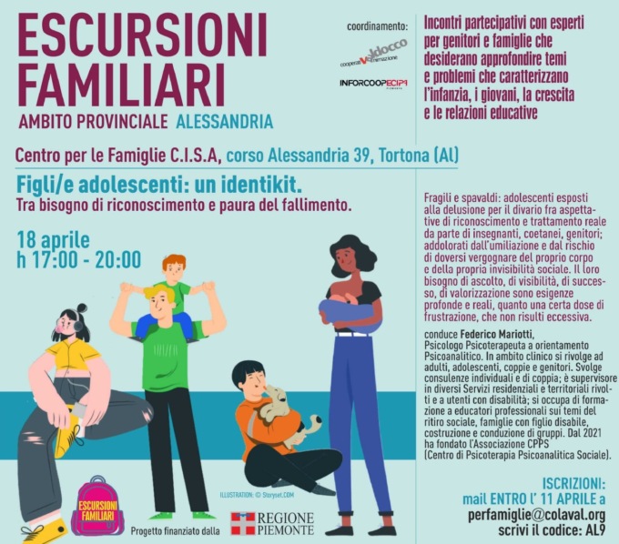 “Escursioni familiari”: due incontri per genitori nel centro per famiglie C.I.S.A. Tortona