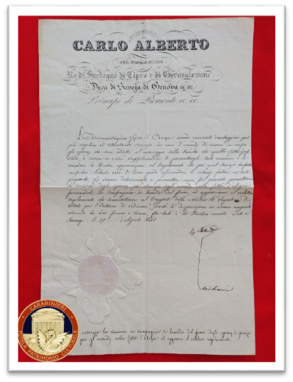 Ritrovate e restituite le Regie Patenti del 17 agosto 1841: ora si trovano ad Acqui Terme