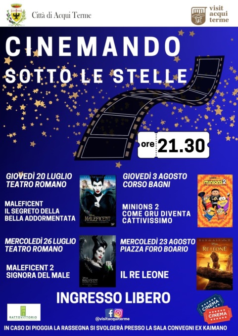 Acqui Terme, al via dal 20 luglio la kermesse “Cinemando Sotto le Stelle”