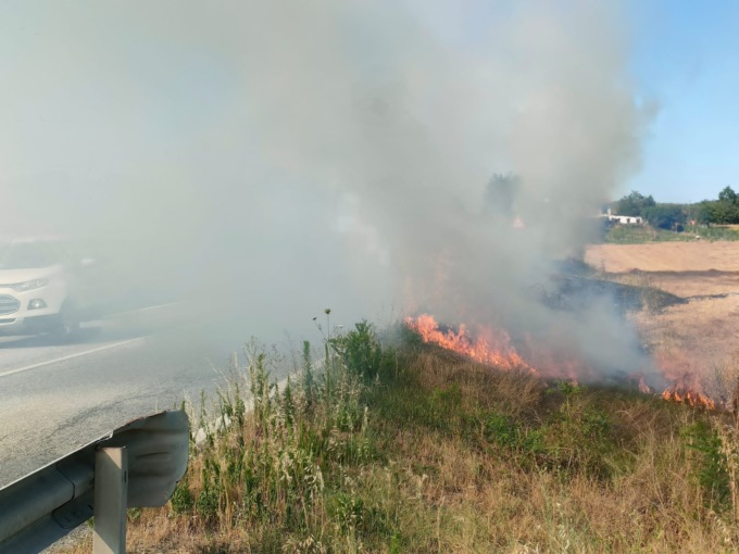 Fiamme sulla statale 30 in zona Cassine: sul posto i Vigili del Fuoco