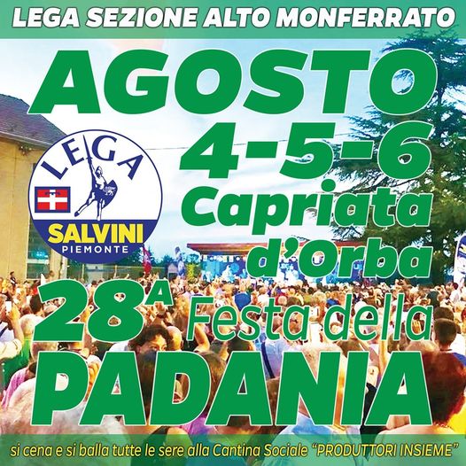 Al via da stasera a Capriata d’Orba la 28^festa della Padania