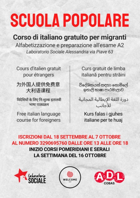 Dopo due anni di stop, ad Alessandria riapre la Scuola Popolare del Laboratorio Sociale