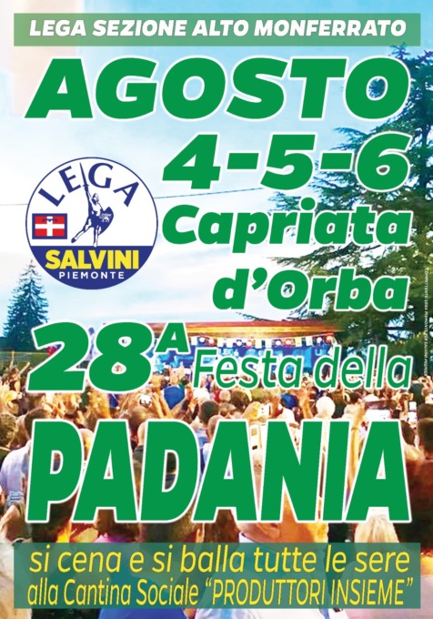 A Capriata d’Orba arriva la Festa della Padania fino a domenica 6 agosto