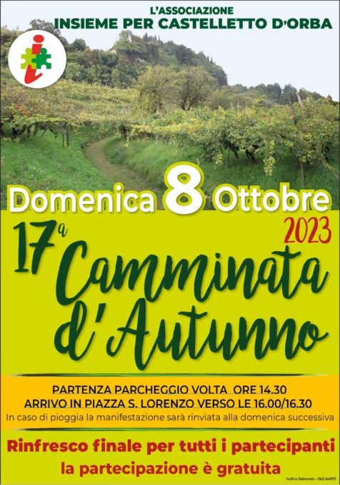 Castelletto d’Orba, domenica 8 ottobre la 17^ Camminata d’Autunno