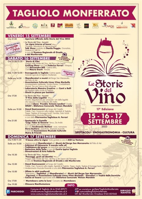 Dal 15 al 17 settembre, a Tagliolo Monferrato al via la 17esima edizione de “Le Storie del Vino”