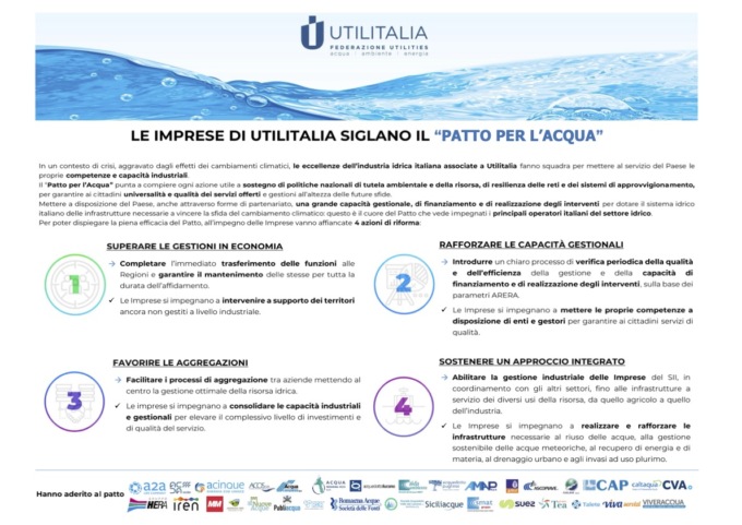Gruppo Acos, firmato il “Patto per l’Acqua” di Utilitalia