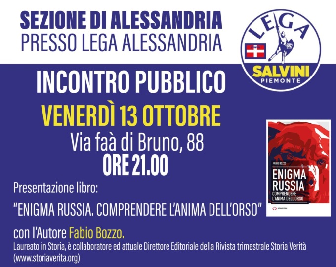 Lega Alessandria: il 13 ottobre incontro pubblico   con lo storico Fabio Bozzo