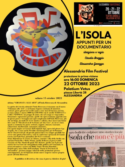 Alessandria, domenica 22 la proiezione de “L’isola, appunti per un documentario” a Palatium Vetus