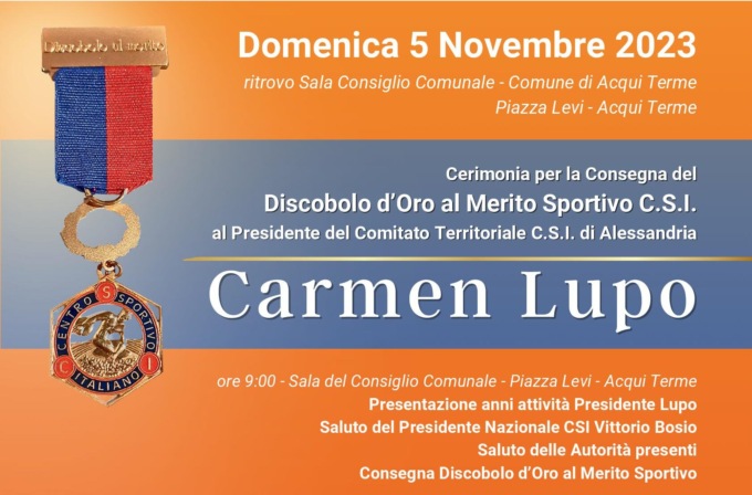Acqui Terme: assegnato il discobolo d’oro al Presidente del ComItato territoriale CSI