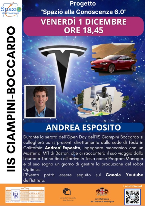 Spazio alla Conoscenza: il 1° dicembre incontro con Andrea Esposito di Tesla