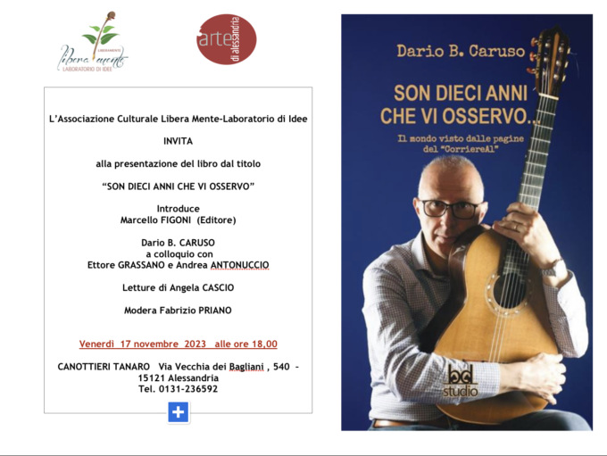 Alessandria: alla Canottieri Tanaro la presentazione del libro di Dario B. Caruso