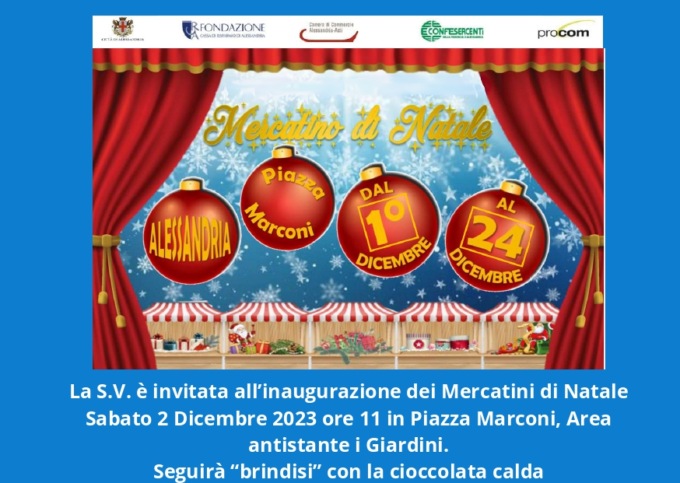 “Natale al centro 2023”, le casette di Natale debuttano in piazza Marconi di Alessandria