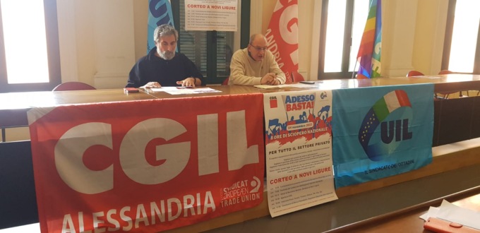 Cgil e Uil in presidio ad Alessandria per lo sciopero nazionale contro la riforma
