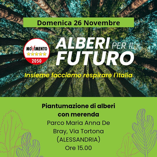 Alessandria: domenica 26 l’iniziativa del M5S “Alberi per il futuro”