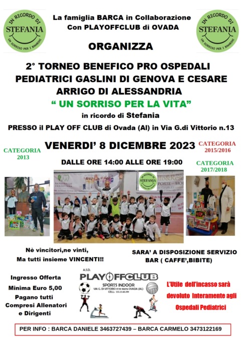 Venerdì 8 dicembre, ad Ovada, la terza edizione del torneo benefico “Un sorriso per la vita”