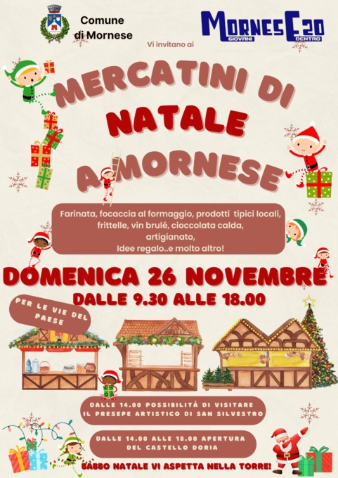 Domenica 26 novembre a Mornese arrivano i mercatini di Natale