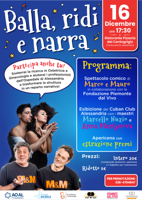 “Balla, ridi e narra”: una serata benefica per la struttura di Ostetricia e Ginecologia di Alessandria
