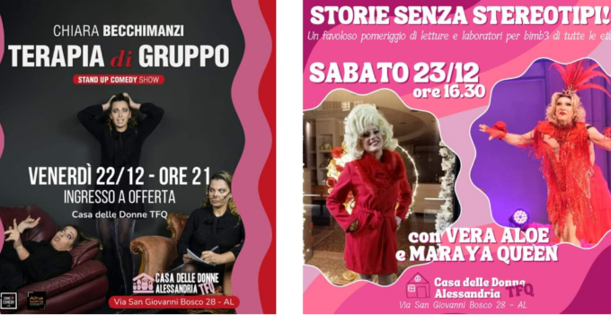 Due appuntamenti nel weekend alla Casa delle Donne TFQ di Alessandria